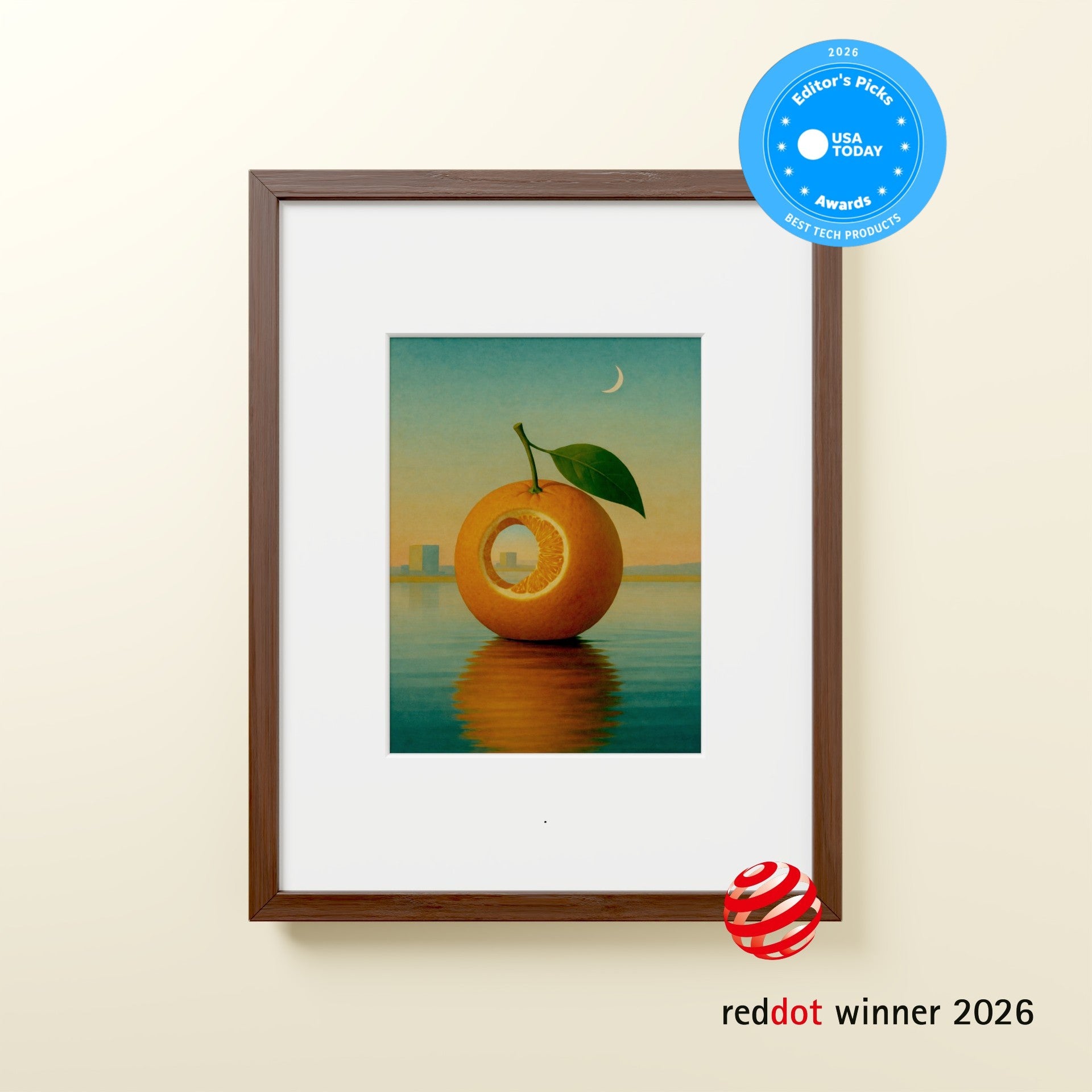 Fraimic Standard Canvas E Ink smart art frame displaying a portrait-orientation image